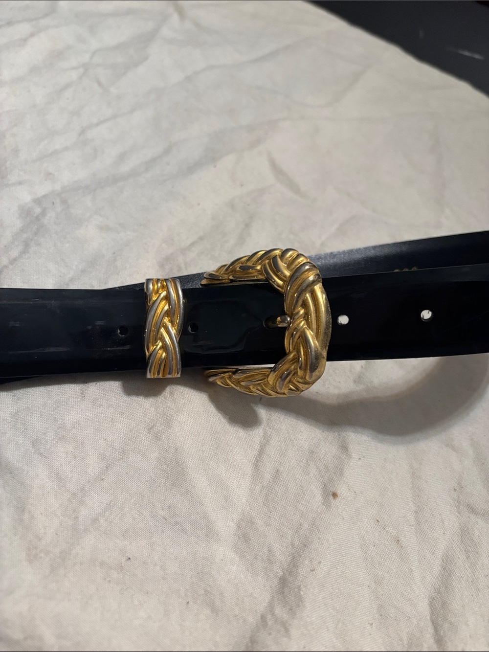 Morgan Taylor Black Patent Belt with Gold Braided Buckle and Keeper